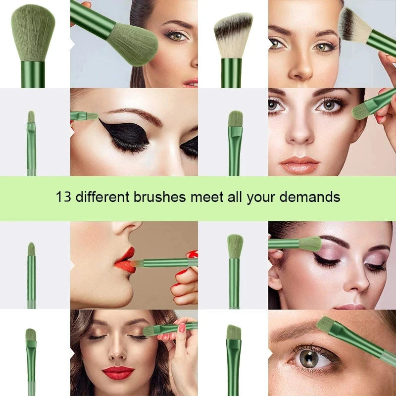 Set di 13 pennelli per il trucco, 2 spugnette per cipria, pennelli per fondotinta, fard e ombretto, strumenti di bellezza._voghion.com