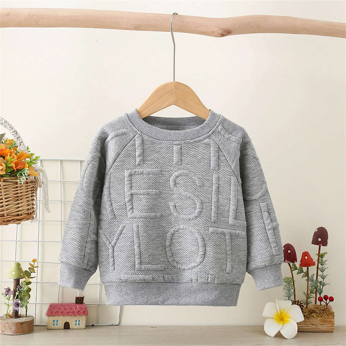 Boys' Baby Top Spring And Autumn Solid Round Neck Long Sleeve Casual Versatile Sweater For Children'S Daily Sports Wear