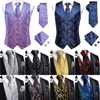 Wedding Purple Silk Men Vest Paisley Slim Fit Necktie Hankerchief Cufflinks Sets Male Sleeveless V-Neck Waistcoat Party Hi-Tie 1