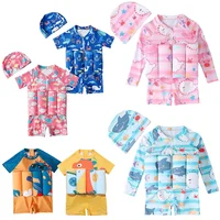 Children's Buoyancy Swimsuit Cartoon Print Swimwear Kid One-Piece Floating Rash Guards Bathing Clothes Boys Girls Swimming Suits 1