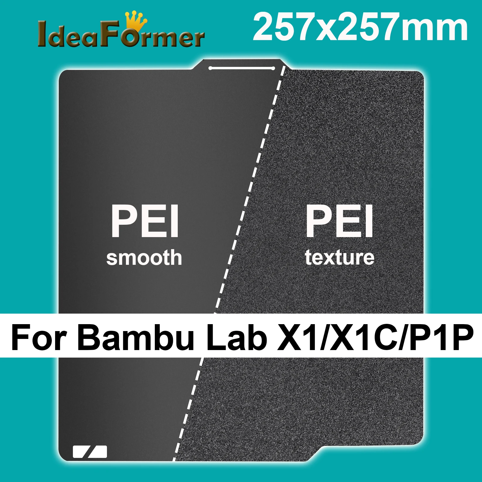Ideaformer 257X257Mm Pei Build Plate Double Sided Textured Smooth Black Pei Letto Magnetico In Acciaio Per Molle Per Bambu X1 X1C X1-Carbon