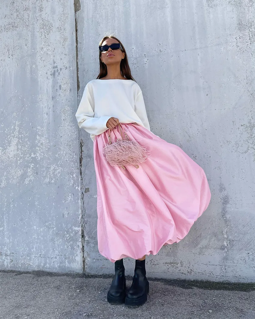 Faldas blancas elegantes de satén, faldas largas plisadas de moda para mujer, faldas de fiesta nocturnas de primavera.