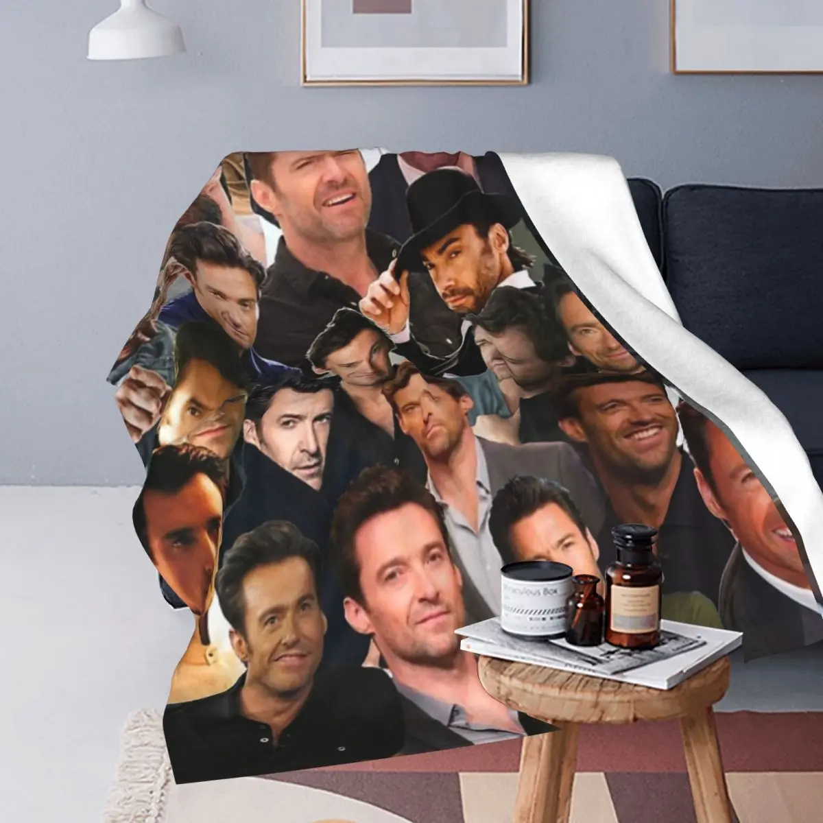 Throw Blanket Hugh Jackman Photo Collage Micro Fleece Blanket Four Sizes Cartoon Comfortable For Bedroom AntiPilling Blanket 4