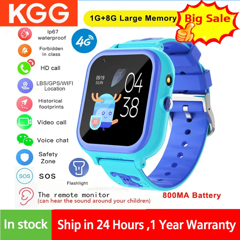 

KGG 4G Kids Smartwatch 1G+8G Video Call Phone Watch Call Back Monitor SOS GPS Tracker Face Lock Children Baby Smart Watch Gift