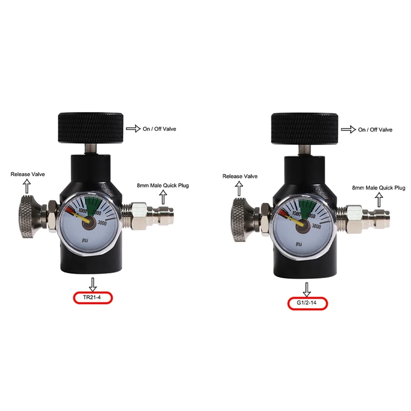 

CO2 Tank Cylinder Adapter Connector Kit,TR21-4 Thread CO2 Soda Cylinder Refill Adapter With 3000Psi Pressure Gauge Black Durable
