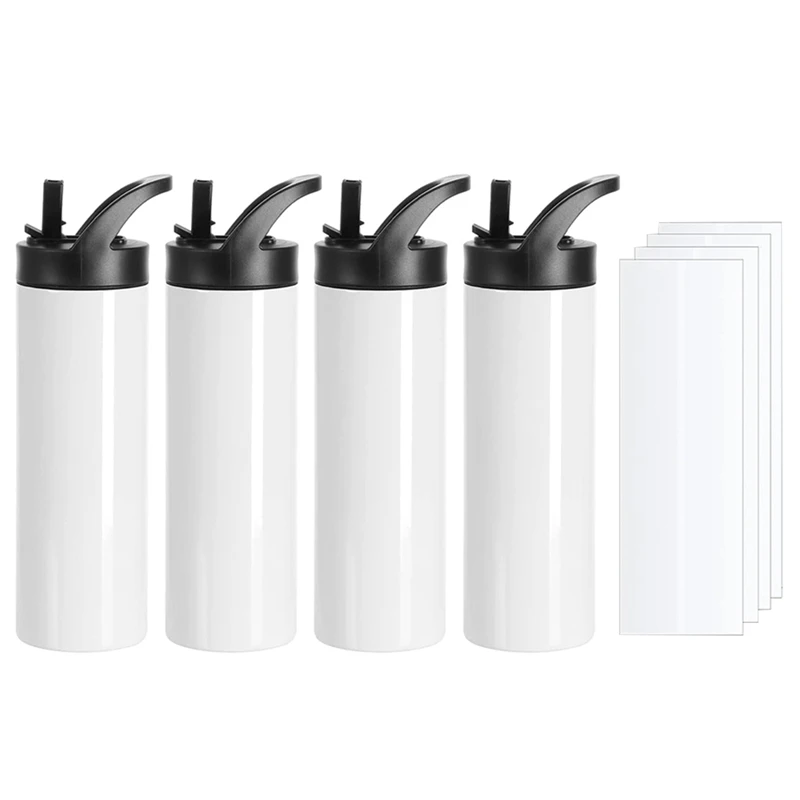 

Sublimation Tumblers Blanks Water Bottle Sports Water Bottle White 20 OZ Skinny Straight Sports Bottles Mugs 4Pack