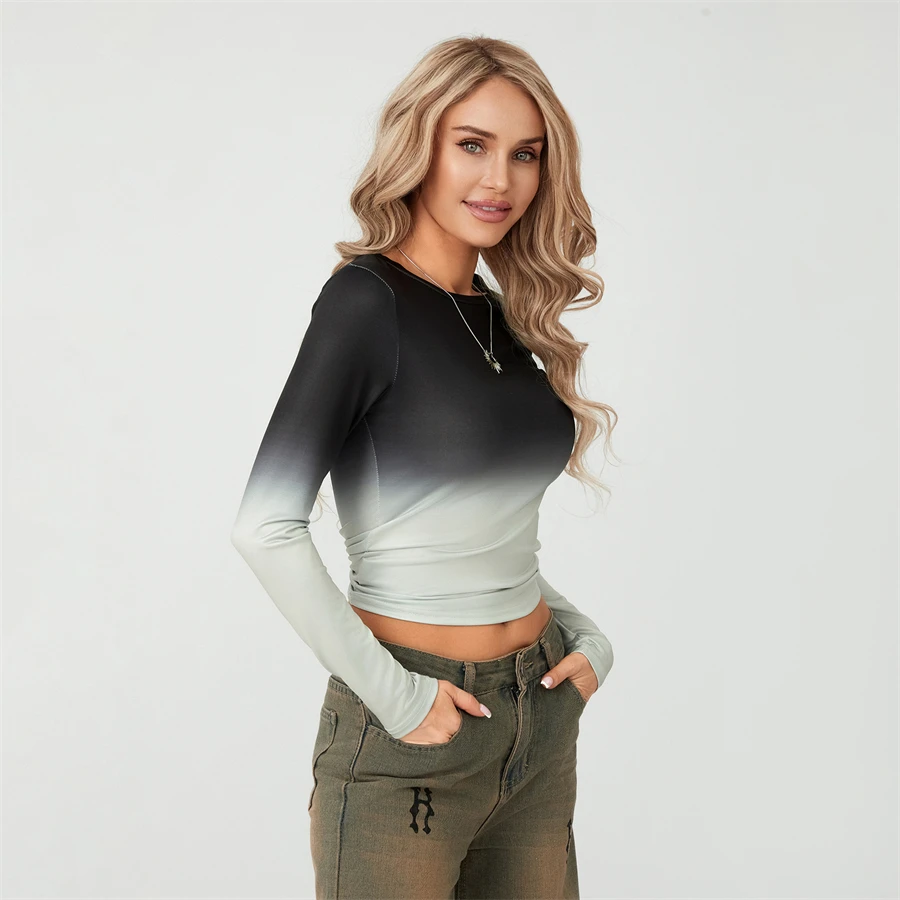 Camisetas básicas de Color liso para mujer, camisetas informales de manga larga, jerséis ajustados para otoño y primaver