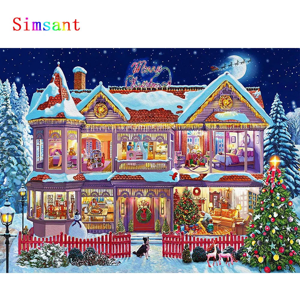 Christmas Tapestry Snowflakes Santa Claus Winter Night Hanging