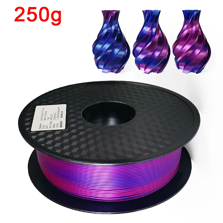 Filamento Pla de seda para impresión 3D, 1,75mm, 250g, Metal brillante,  0,25 kg, Negro, Rojo, etc., 19 colores - AliExpress