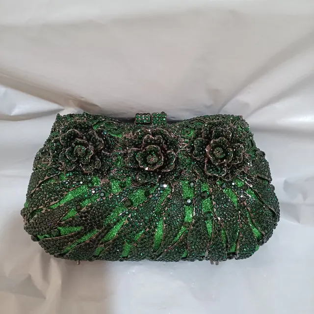 Emerald Green Women Stone Evening Clutch Bags Wedding Party Bridal