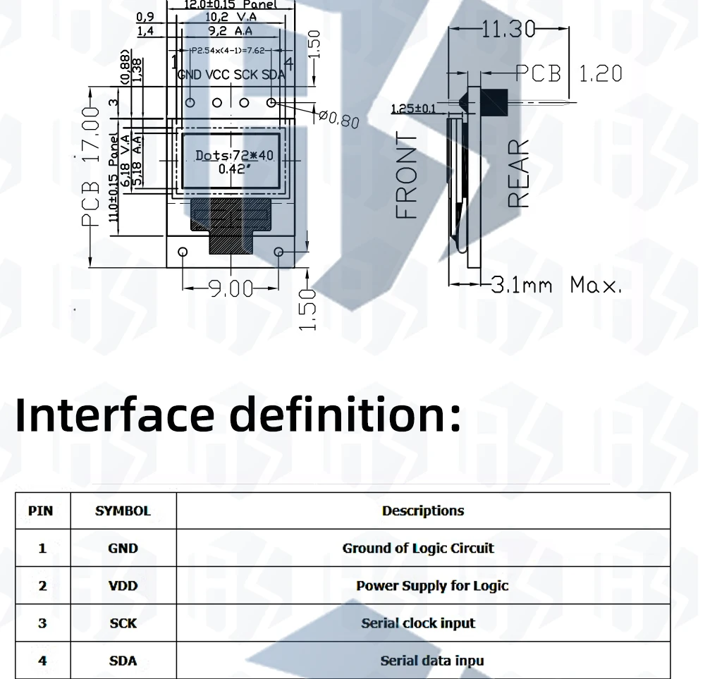 0,42" 0,42 Zoll weißes OLED-Display LCD-Modul 72X40 serieller Bildschirm weiße Farbe I2C IIC/SPI-Schnittstelle SSD1315 72*40 für Arduino – Detail 24