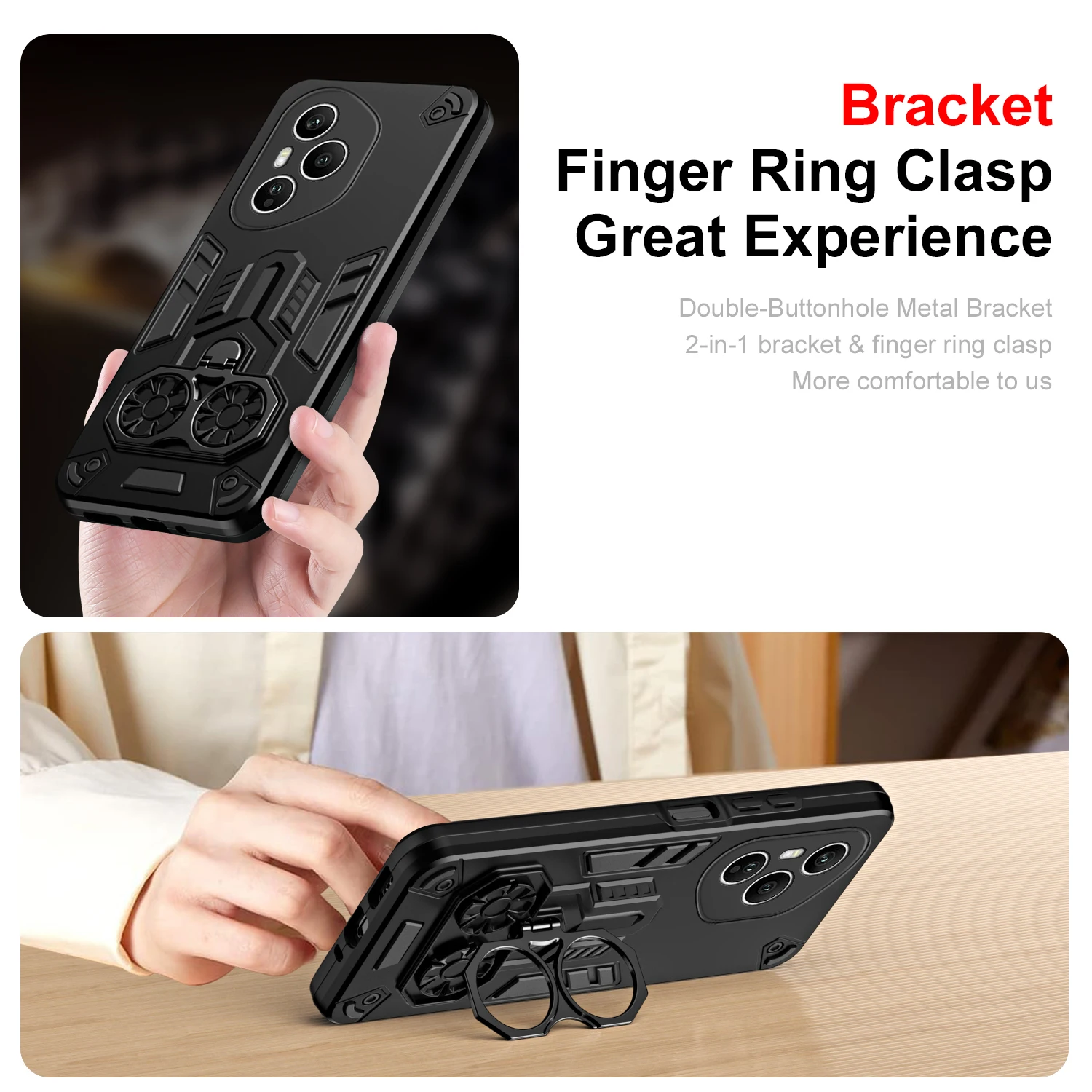 Luxury Stand Holder Armor Shockproof Phone Case with Camera Protection and Bumper Cover