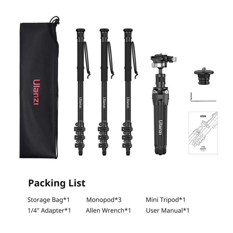 Ulanzi TT35 5-in-1 Hiking Stick Tripod Kit 146cm Selfie Stick Monopod with Quick Release Ball Head Outdoor Photograph Tripod