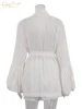 Clacive Fashion Loose White Cotton Sets For Women 2 Pieces 2025 Elegant Puff Sleeve Robes With High Waist Shorts Set Female 6