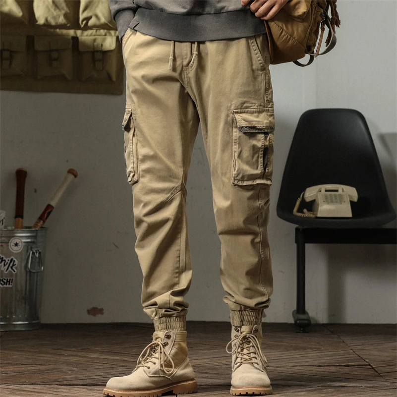American Workwear Pants for Men Autumn New Style Foot Binding Large Size Multi Pocket Casual Pants Trendy Brand Loose Sports