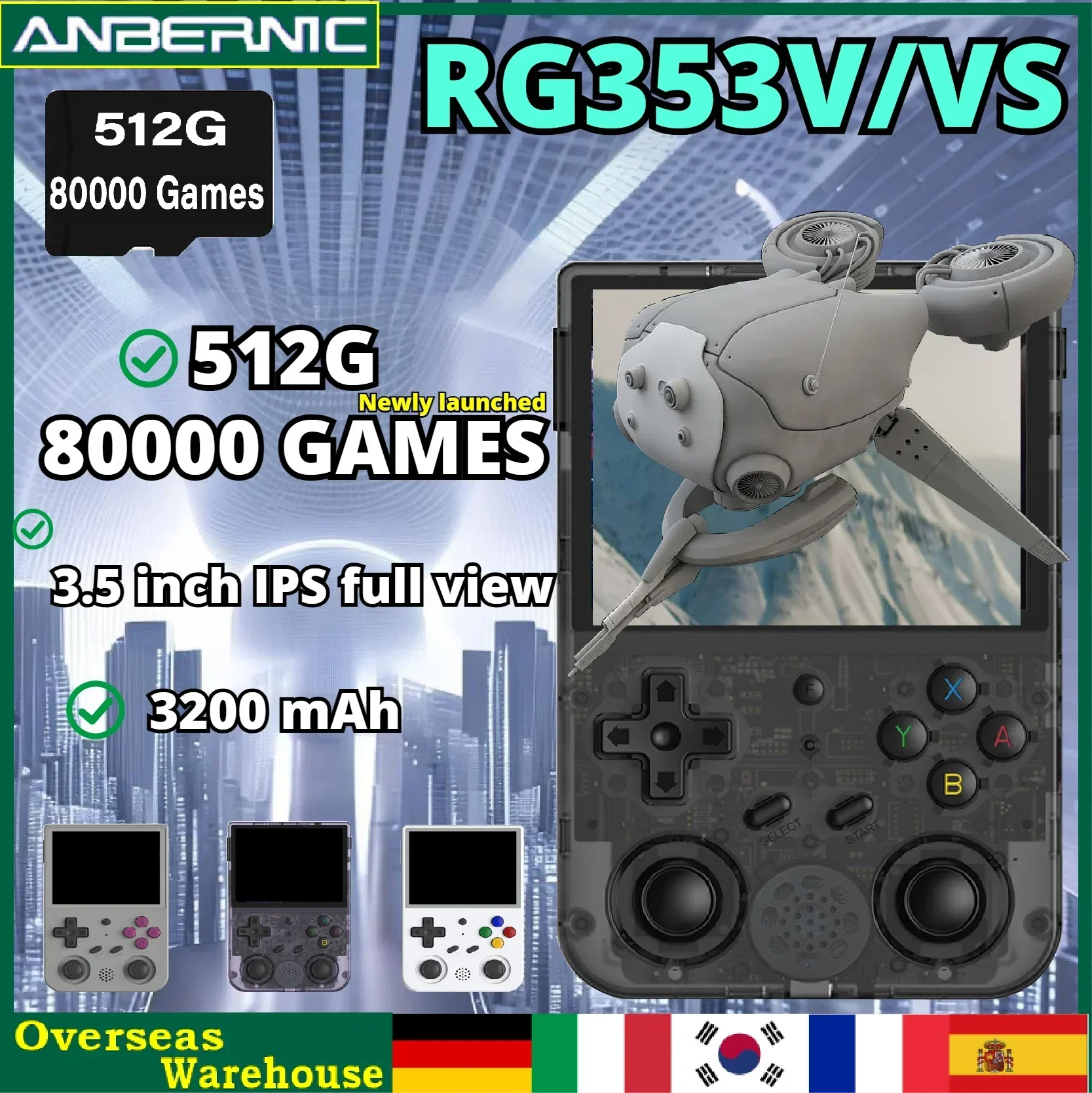 

ANBERNIC RG353V RG353VS Ручной игровой плеер с рукояткой 3,5 дюймов Android 11 Linux OS HD встроенный 20 симуляторов Ретро 80000 игр