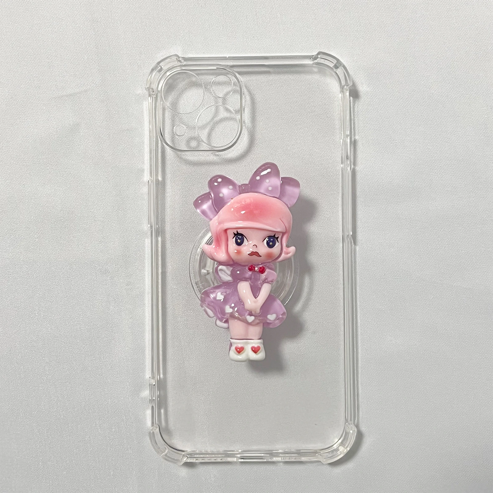 Charming 3D Pink and Purple Doll Girl Phone Holder Grip - Stylish Gift Accessory