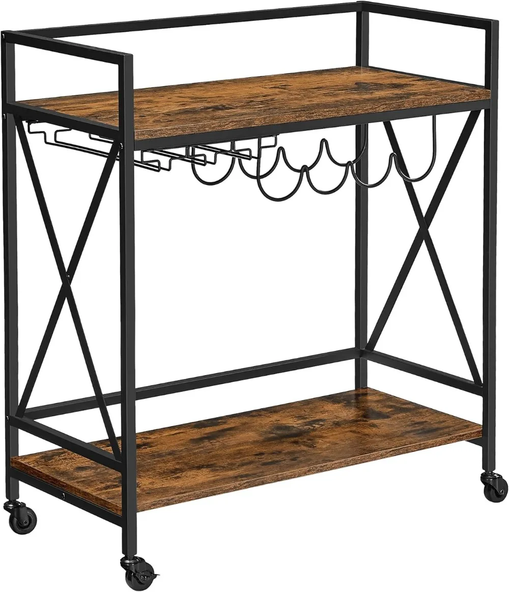 

VASAGLE Bar Cart, Serving Cart, Mobile Kitchen Shelf with Glass Stemware Rack and Wine Bottle Holders, Industrial