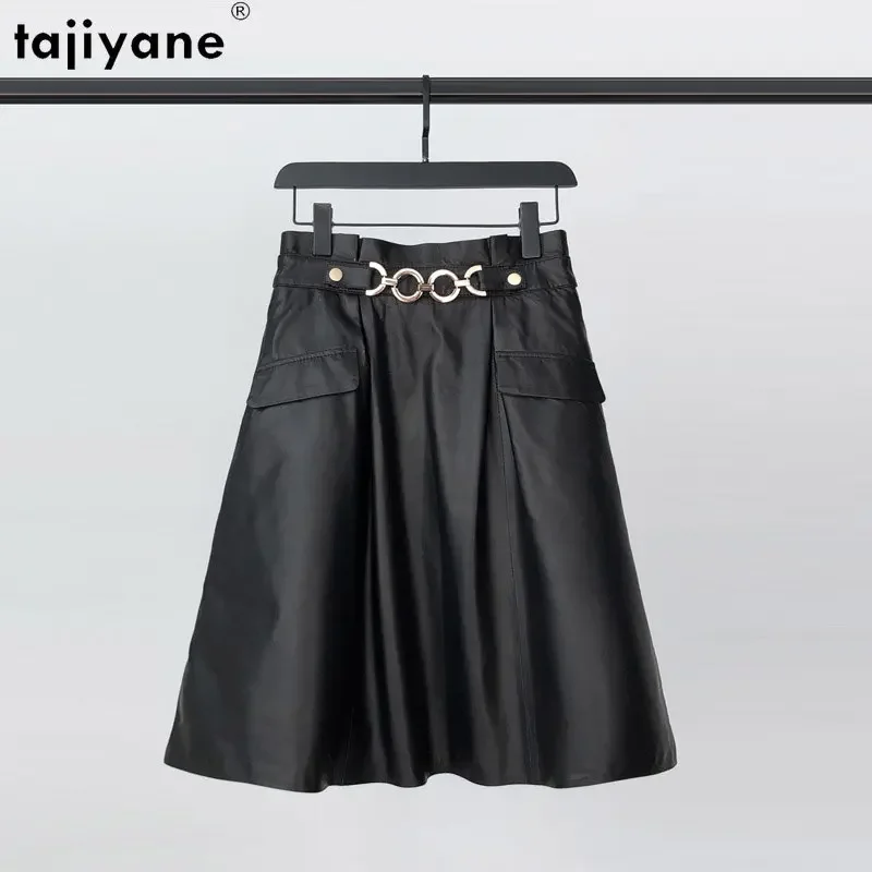 

Tajiyane Real Leather A-line Skirt Women Genuine Sheepskin Leather Skirts for Women 2023 Mid-length High Waist Umbrella Skirt