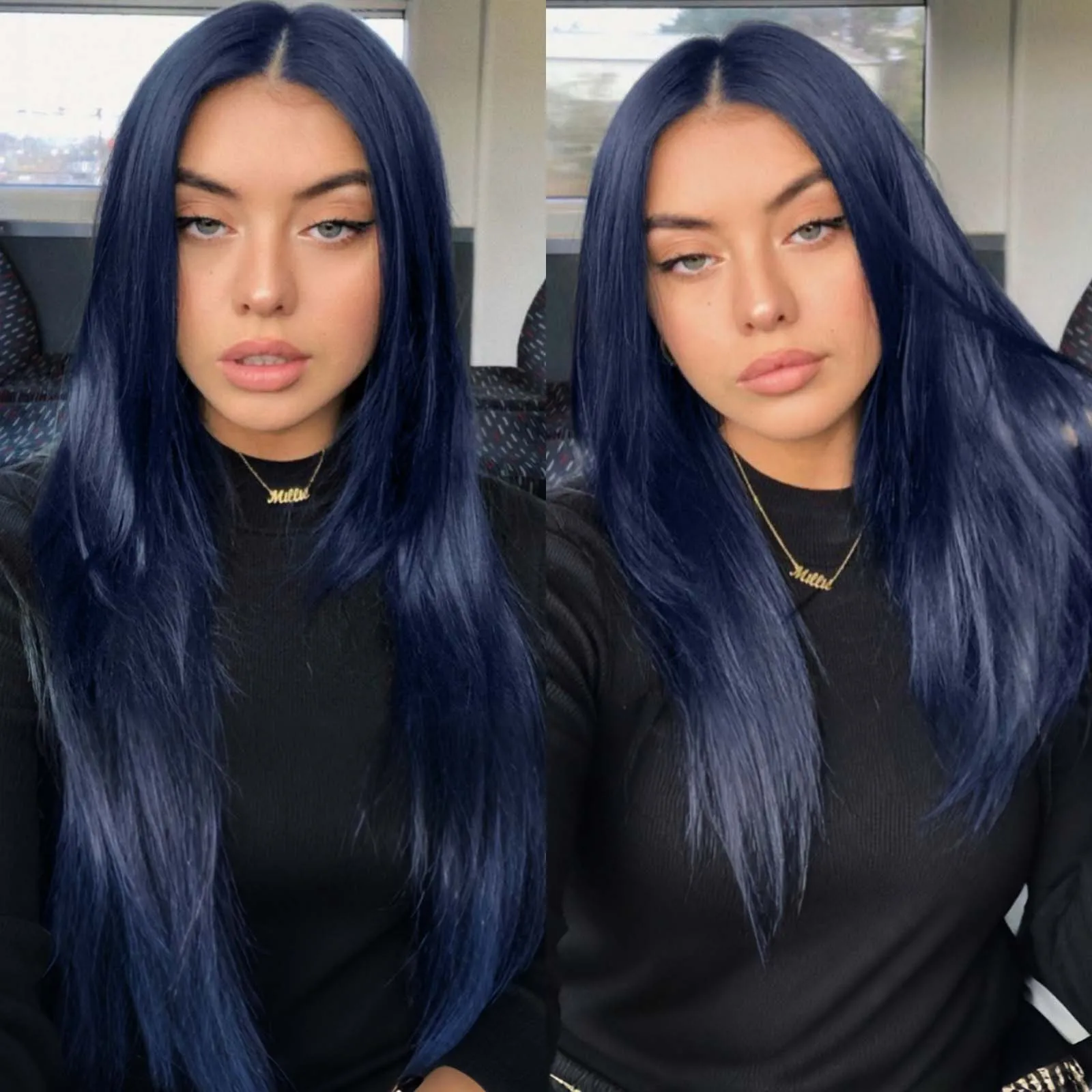 Dark Blue Long Silky Straight Synthetic Lace Front Wig Free Part Natural 13x4 Frontal Colored Wigs for Women Daily Party Cosplay 3