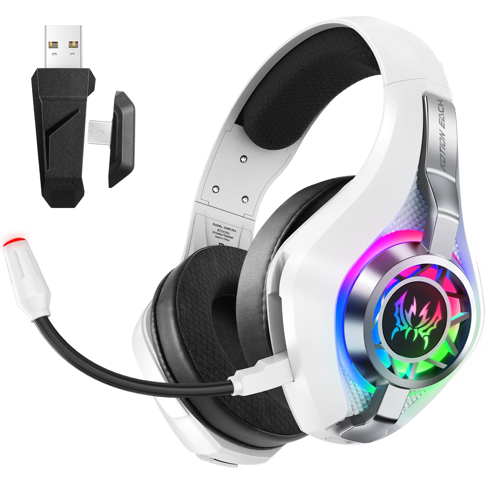 Wireless Gaming Headset 2.4G 20ms Low Latency RGB 7.1 Surround Sound Bluetooth Over-Ear Headset with mic for PC Mac PS4 PS5