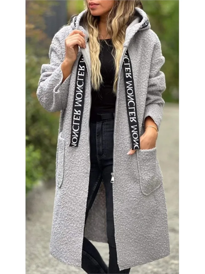 Women's Lambswool Hooded Coats Autumn Winter Pocket Zipper