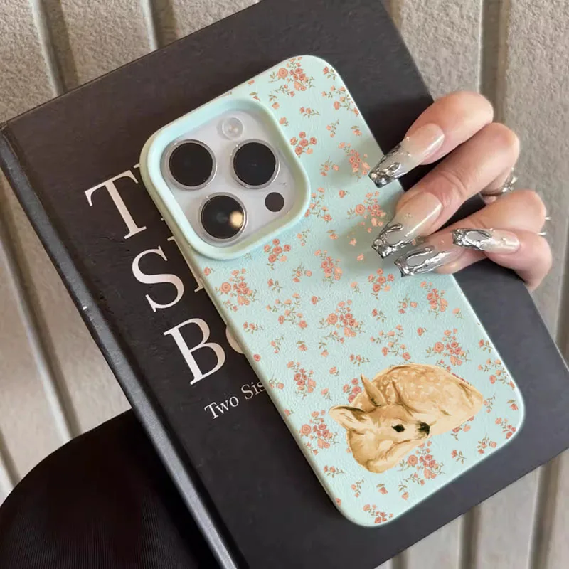 Shockproof Phone Case with Cute Deer and Floral Pattern Design