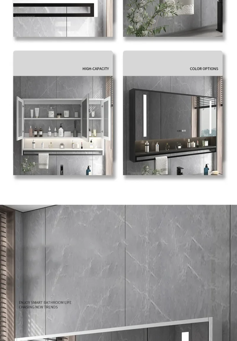 Description Picture 6 of itemSmart Bathroom Mirror Cabinets Wall-mounted with Backlight Anti-fog Bathroom Furniture Mirror Storage Rack Integrated Cabinet F
