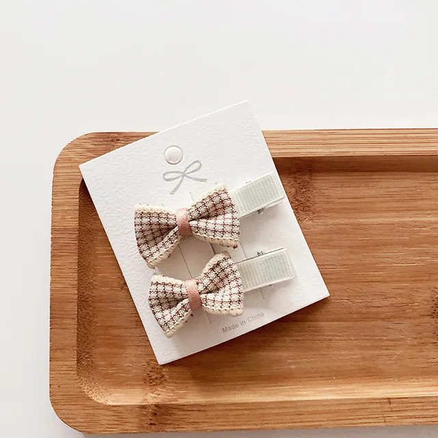 Coffee Warm Color Cute Cartoon Princess Hairpins Children Girls Kid Hair Clips Barrettes Accessories Hairclip Headwear Headdress Beige Plaid