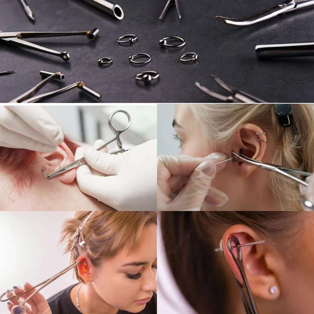 Ear Piercing Tool Body Piercing Forceps Piercing Tool 1PC Surgical Steel Open Triangle Close Ring Lip Ear Pipe Clamp Plier Tweezers Belly Body Piercing Puncture Tool