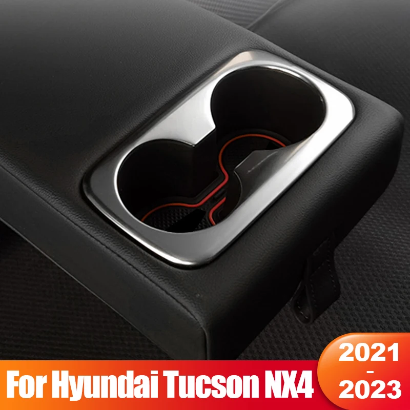 For Hyundai Tucson NX4 2021 2022 2023 Hybrid N Line Car Seat Back Row Water  Cup Holder Cover Trim Stainless Steel Accessories