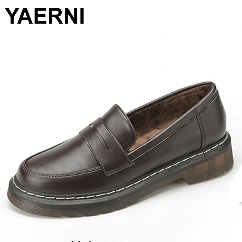 

35-43 Women Oxfords Women's Shoes Ladies Leather Female Round Toe Sewing Retro Comfortable Footwear Lolita Shoe Brown