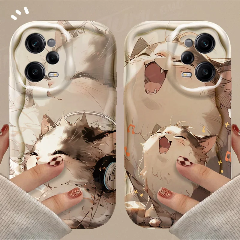 Jolie coque de téléphone avec motif de chat musical 3D pour Xiaomi Redmi 12 12C 12R 11A 13C 10 10C 10X 9 Power 9A 9C 9T 8 K70E K70 K60 K50 Pro_voghion.com