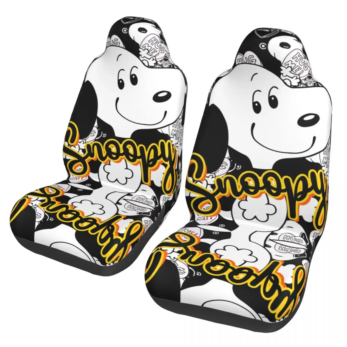 Snoopy cartoon dog capas de assento de carro assentos dianteiros 2 peças proteção interior do carro universal apto para caminhões vanas suvs sedans