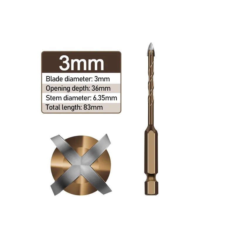 

Heavy-Duty and Powerful Cross Tile Bits for Precise and Accurate Drilling - for Various Surfaces - 1/4\" Hex Shank 3-12mm