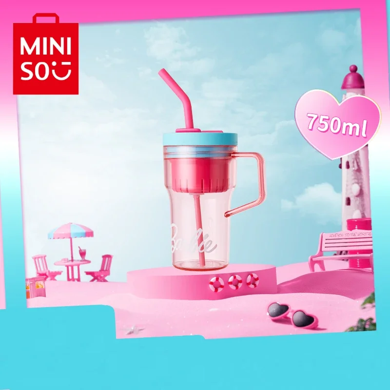 

MINISO Барби дневная сияющая серия большая емкость 750 мл соломинка пластиковая чашка для воды с ручкой Спортивная портативная соломинка подарки