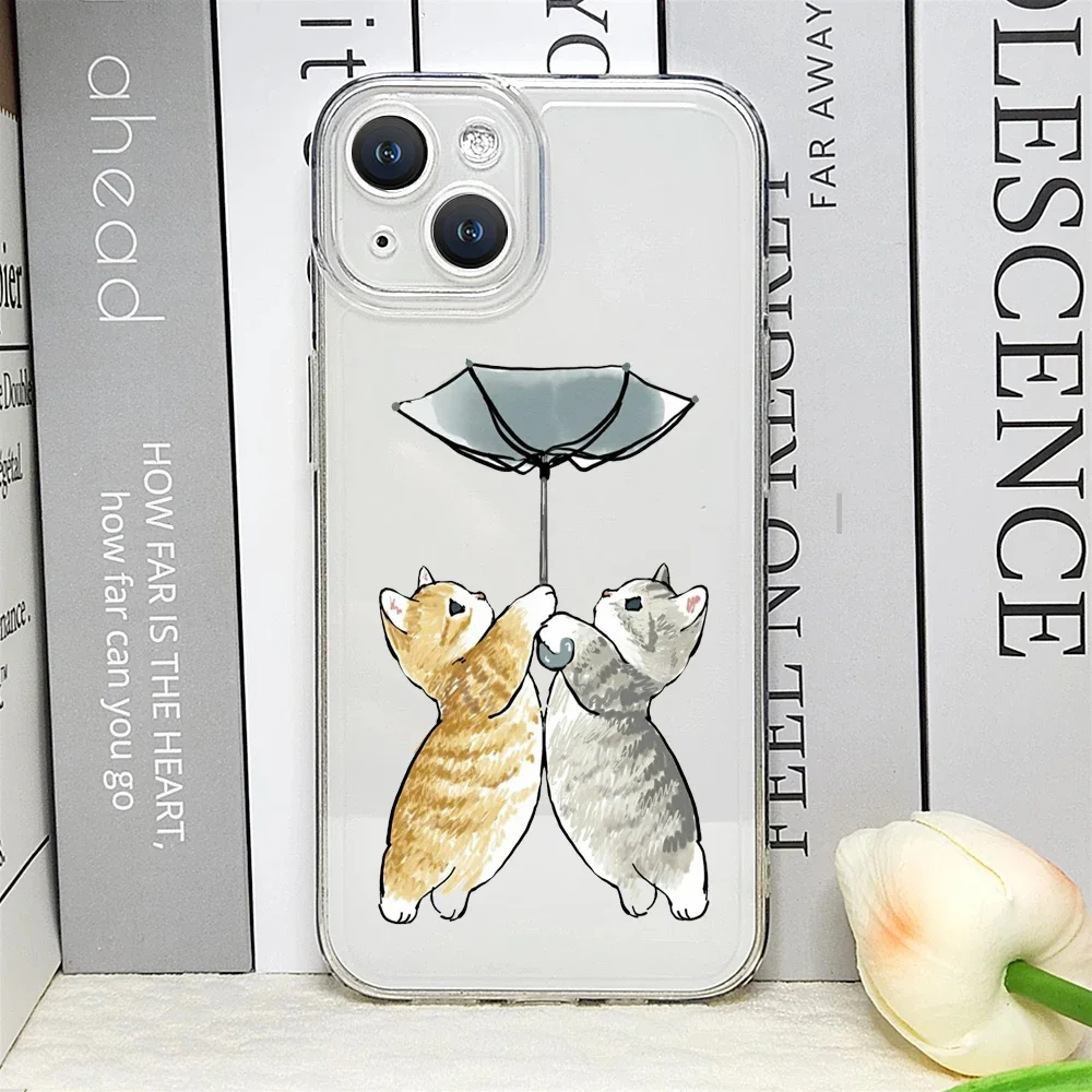 Charming Cartoon Cat Couple Shockproof Phone Case Cover