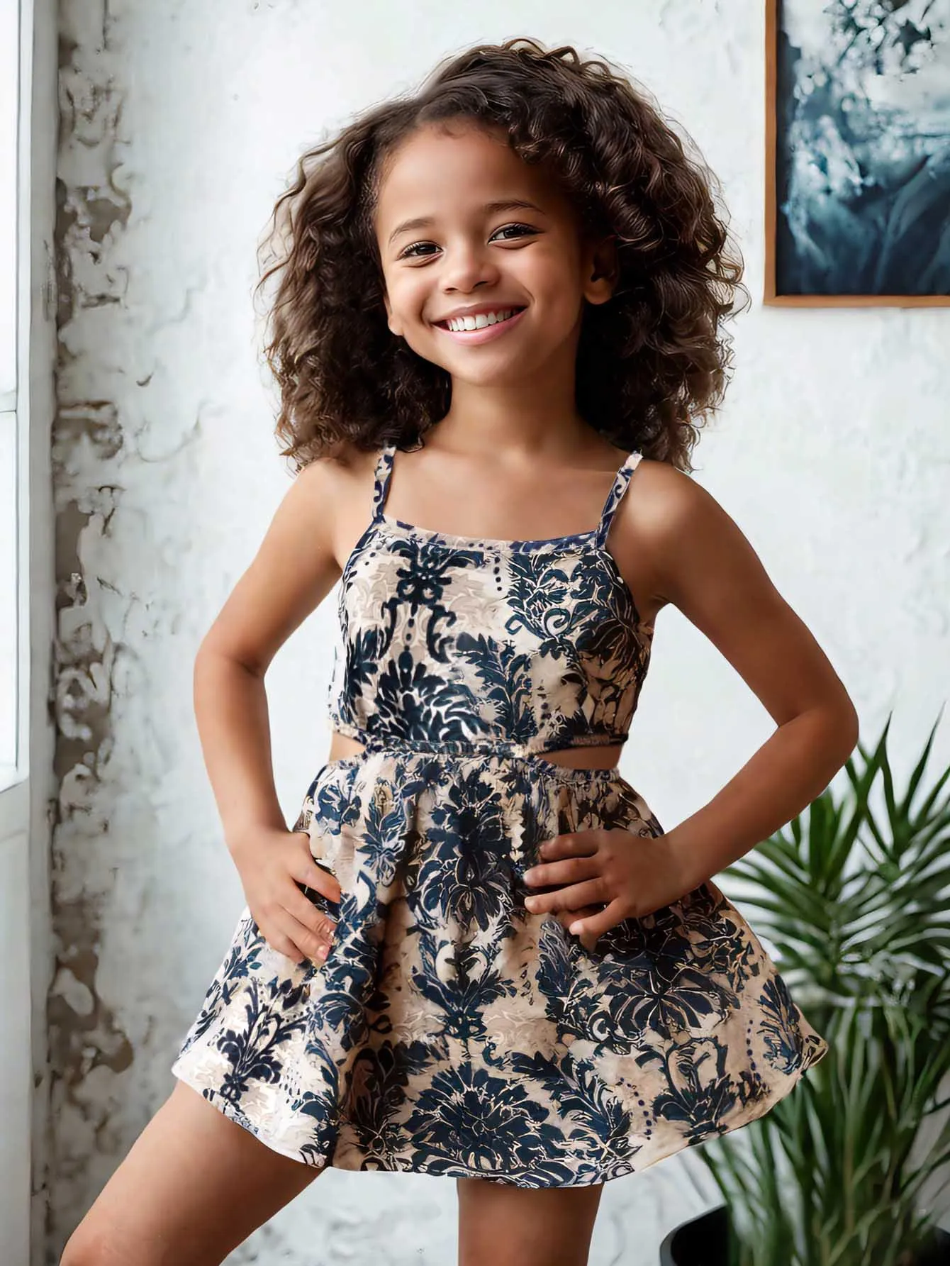1-7 Y Baby Girls' Sling Cut-Out Vintage Floral Print Dress Stylish & Breathable Summer Outfit for Kids Girls Dress girls dress kids clothes