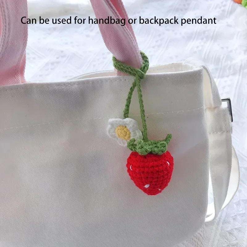 Knitted Strawberry Car Mirror Decoration