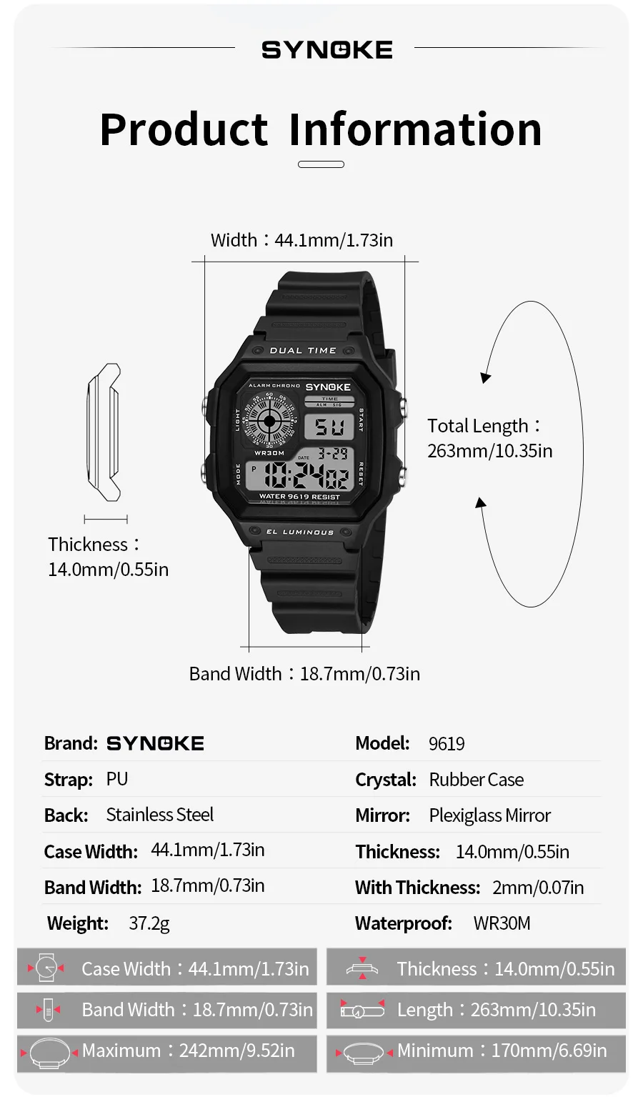 SYNOKE Military Digital Watch - Vista laterale