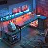 Gaming Desk with Power Outlet, Computer Desk with LED Lights, L Shaped Desks with Drawers, Reversible Home Office Desks 1