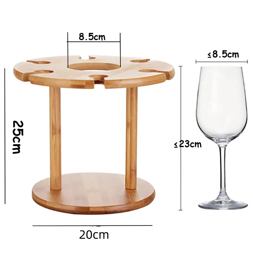 6 glass glasses 1 bamboo wine rack Wine Glass Drying Rack Bamboo Storage wine holder home and kitchen JUTUNZHU