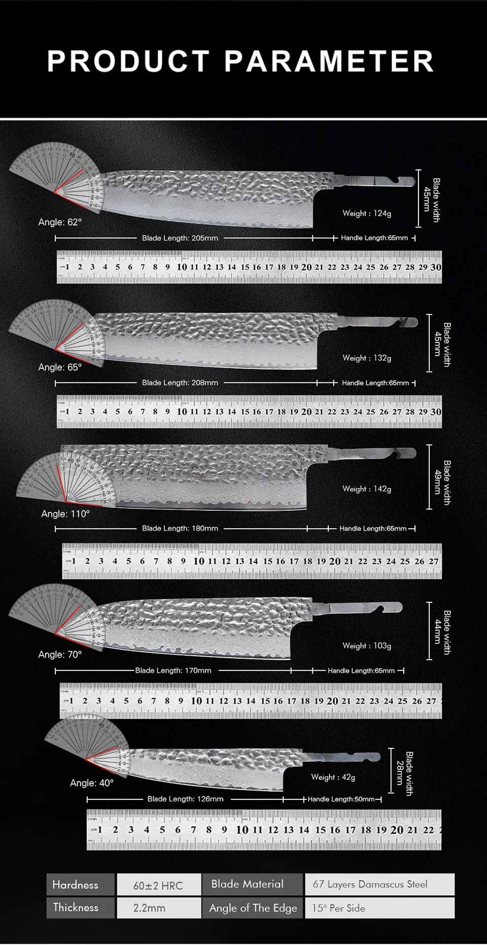 Damascus Steel VG10 Chef Knife Blank - Hand Forged Kitchen Knife Making Tool