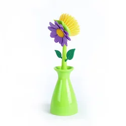 Elegant Purple Gold Floral Long - Handle Dishwashing Brush for Kitchen and Household Cleaning (Black)
