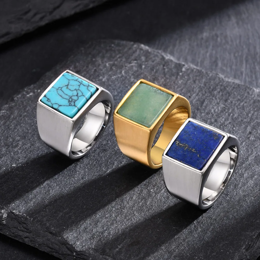 Vnox 13,6mm Siegelringe für Männer Frauen, Punk geometrischer quadratischer Oberring, Natursteinstempel-Finger band, Edelstahls chmuck