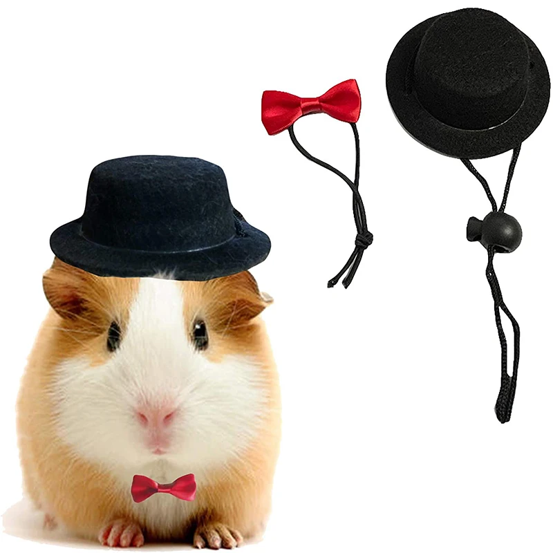 Guinea Pig Hat and Bowtie 2Pcs/Set Hamster Costume Outfit Rats Chinchilla Cap Hedgehog Hat Small Pet Items Accessories Small Animal Clothes