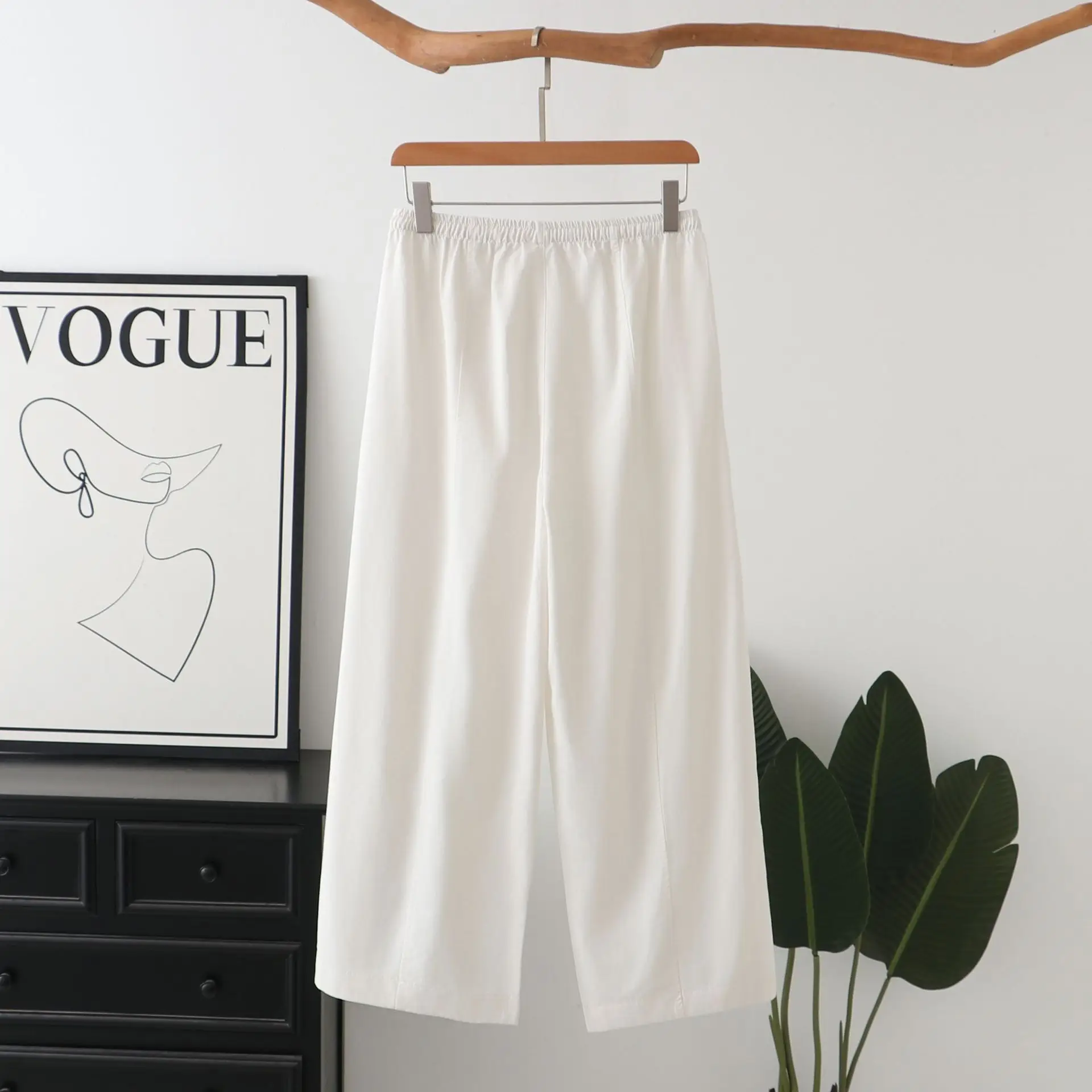 Plus Size Women's Wide Leg Pants Autumn New Style Simple Drawstring Hight Waist Trousers 1384