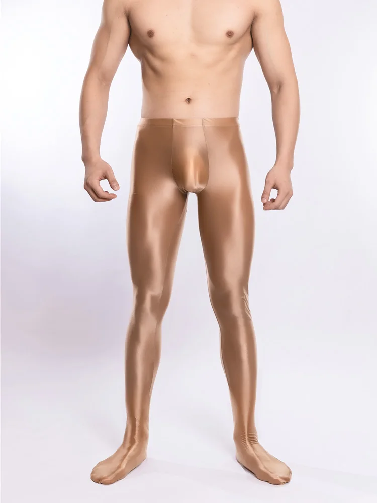 Sexy Men Oil Glossy Shiny Tights Pencil Pants Sheer See Through Unisex Elastic Yoga Leggings Stain Smooth Full Pants Candy Color 5