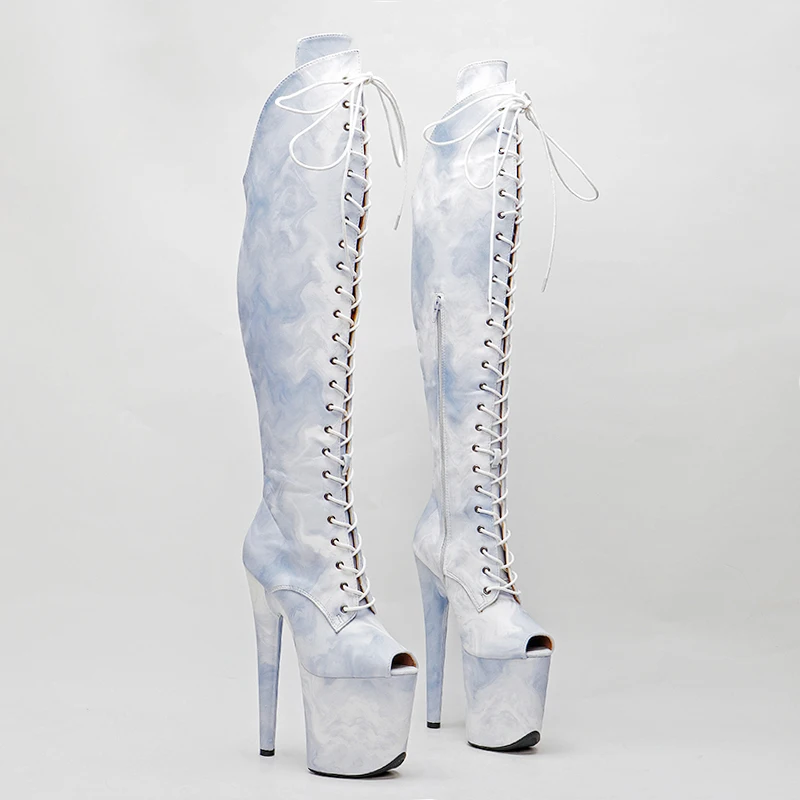 Leecabe  20CM/8inches Newest  PU upper High Heel platform Boots   Pole Dancing boot