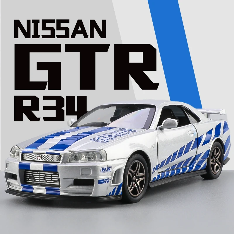 

Коллекция литая под давлением модель автомобиля Nissan Skyline GTR R34 R35 из сплава, модель спортивного автомобиля со звуком, модель литая Игрушечная машина